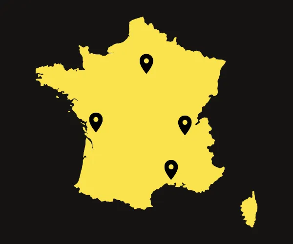 Carte des étapes du Biwiz Tour 2026 - Lyon, Paris, La Rochelle, Montpellier